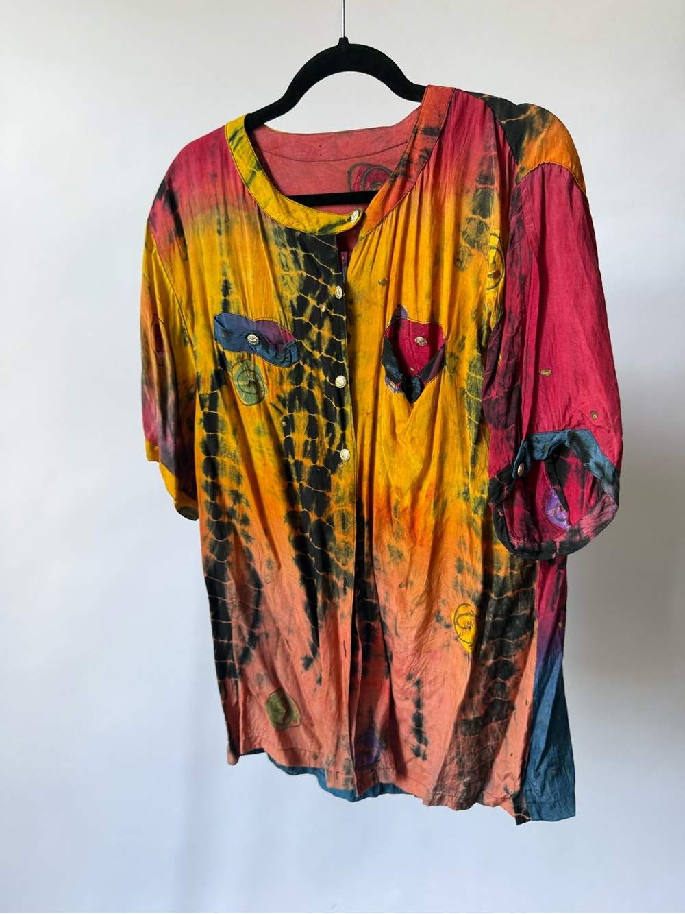 Vibrant Multicolor Tie-Dye Button Front Women's Top